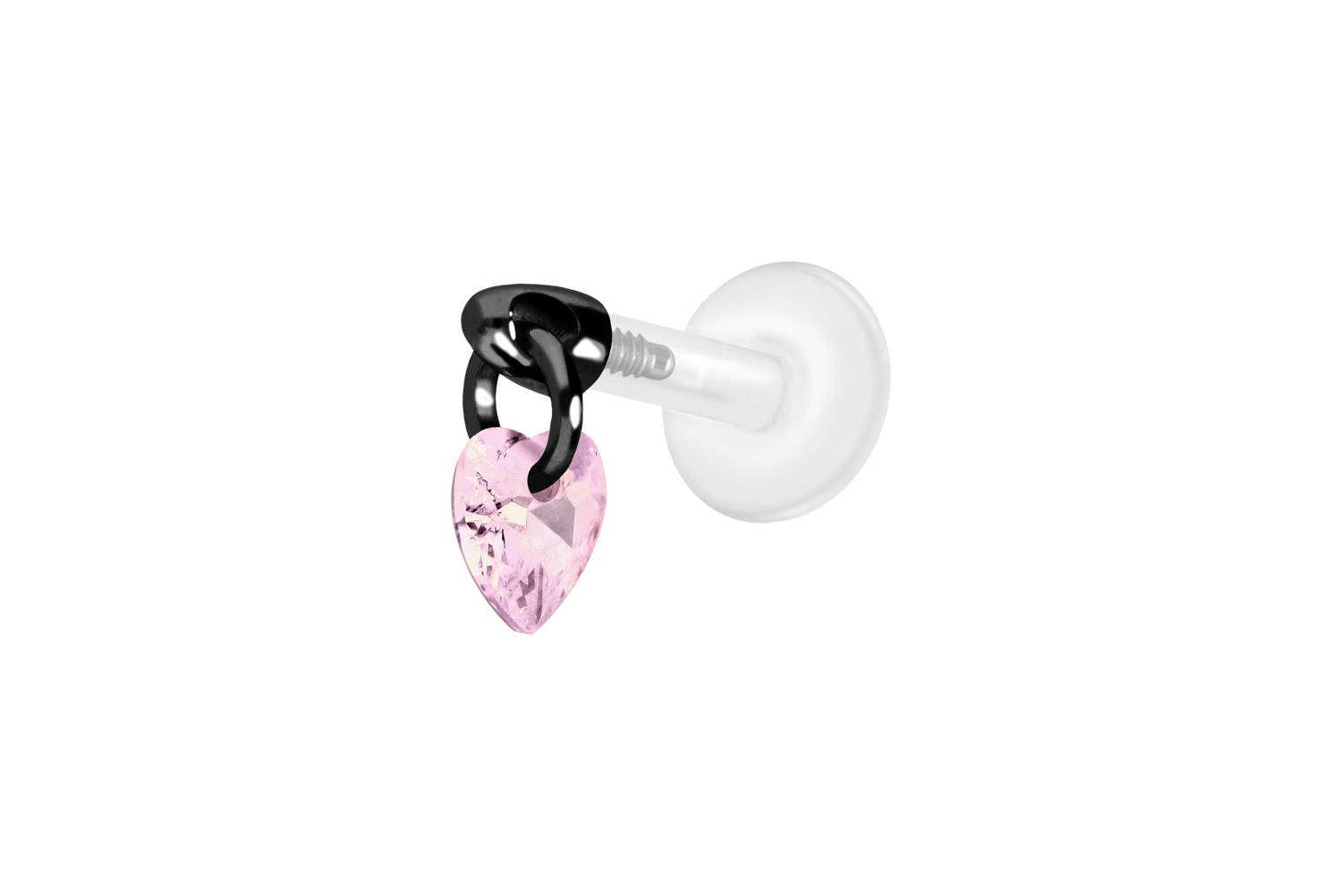 PTFE Labret Piercing mit Innengewinde + Titan-Aufsatz KRISTALLHERZ